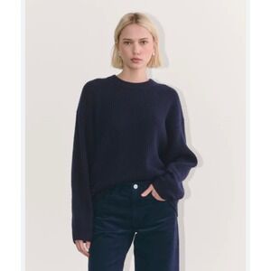 Everlane Womens Alpaca Wool Blend Ribbed Crewneck Sweater Navy Blue XS